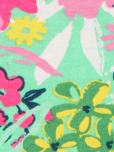 Green Floral Print Top with Pink Shorts Set