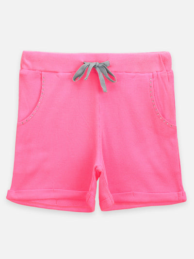 Green Floral Print Top with Pink Shorts Set