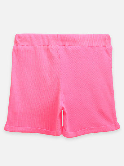 Green Floral Print Top with Pink Shorts Set