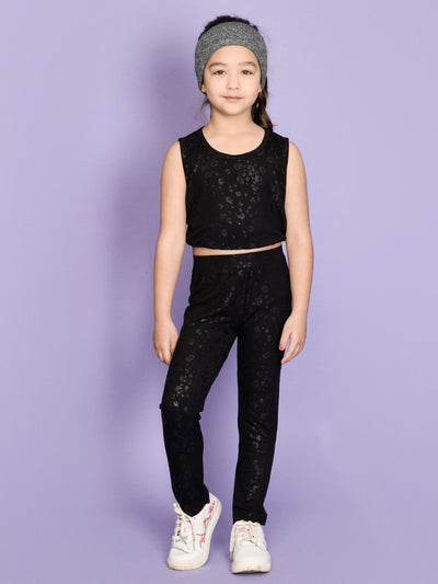 Black Embossed Top with Legging Set