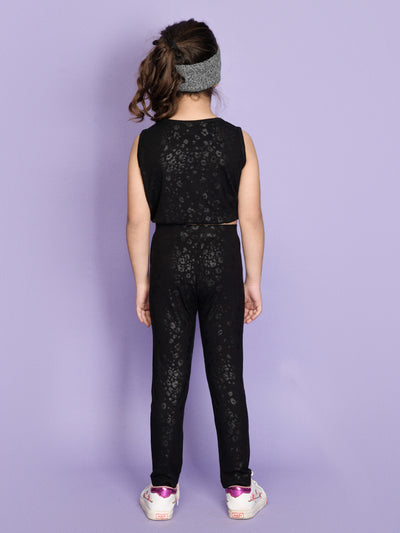 Black Embossed Top with Legging Set