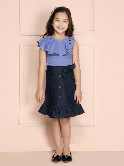 Lavender Sleeveless Top with Button Down Denim Skirt Set