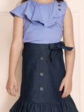 Lavender Sleeveless Top with Button Down Denim Skirt Set