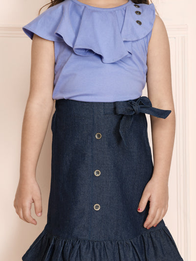 Lavender Sleeveless Top with Button Down Denim Skirt Set