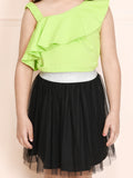 Parrot Green One Shoulder Frill Top with Bow Style Skirt Set