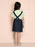 Lime Green Crop Knot Top with Dungaree Skirt Set