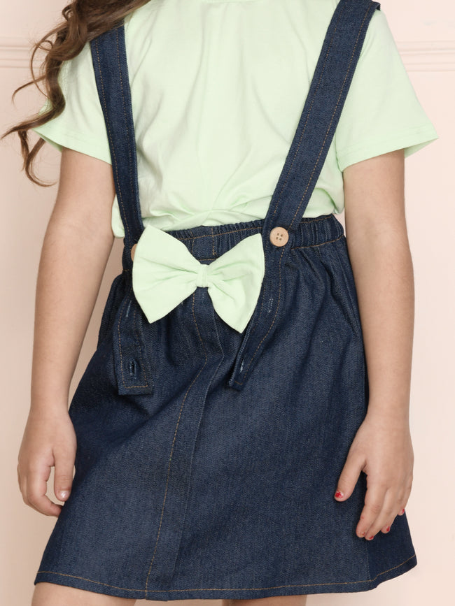 Lime Green Crop Knot Top with Dungaree Skirt Set