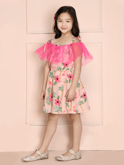 Pink Floral Frilled Strappy Dress