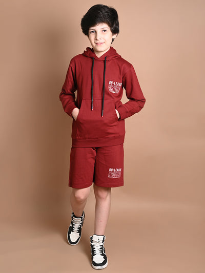 Solid Plain Hooded Sweatshirt with Shorts Set