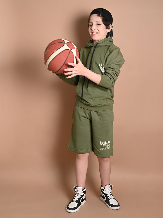 Solid Plain Hooded Sweatshirt with Shorts Set
