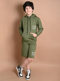 Solid Plain Hooded Sweatshirt with Shorts Set