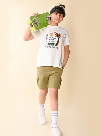 Nature Printed T-shirt with Drawstring Shorts Set