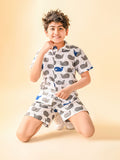 Dolphin Printed Collar Shirt with Shorts Set