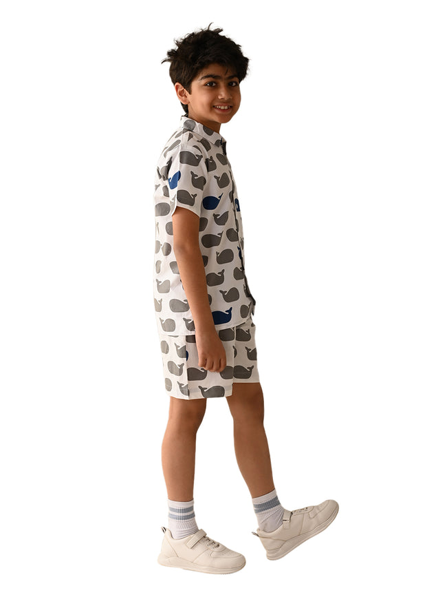 Dolphin Printed Collar Shirt with Shorts Set