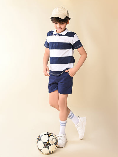 Multi Stripes Printed Collar T-shirt with Shorts Set