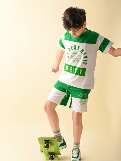 Graphics Text Printed T-shirt with Drawstring Shorts Set
