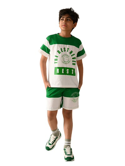 Graphics Text Printed T-shirt with Drawstring Shorts Set