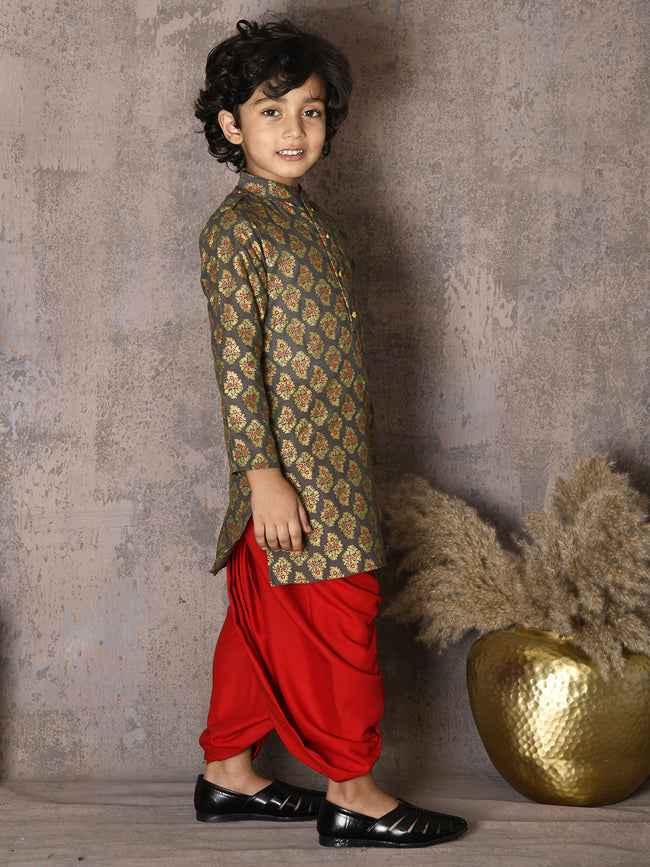 Floral Batik Design Kurta with Dhoti Set