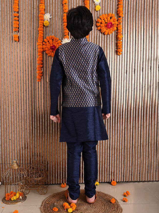 Solid Kurta Pyjama Set with Printed Nehru Jacket