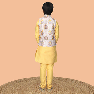Kurta Pyjama Set with Printed Nehru Jacket