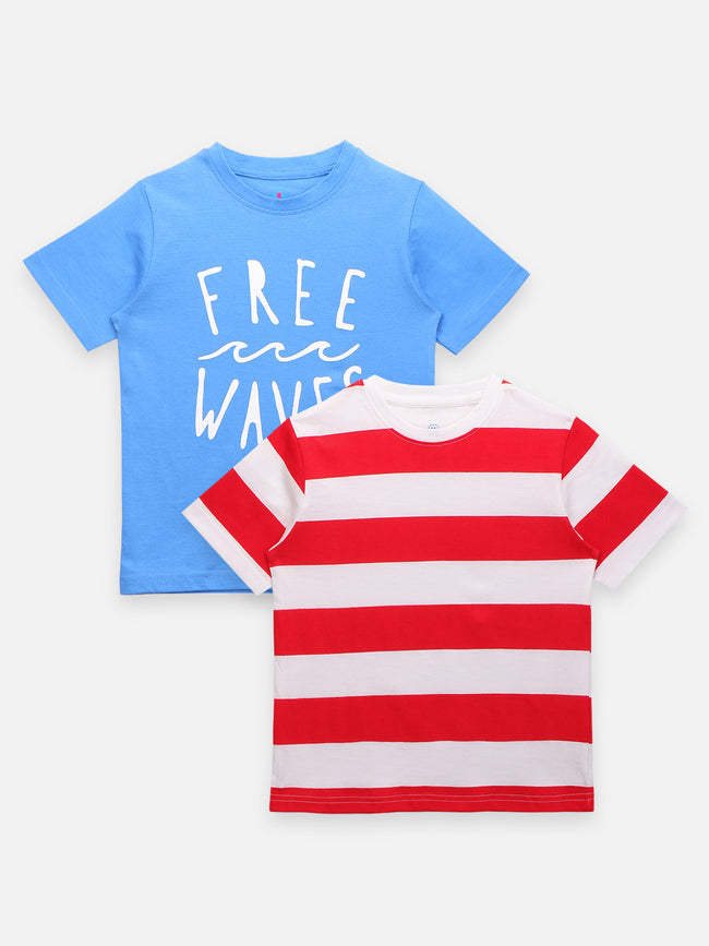 Free Waves Stripes Printed Summer Cool T-shirt Pack of 2