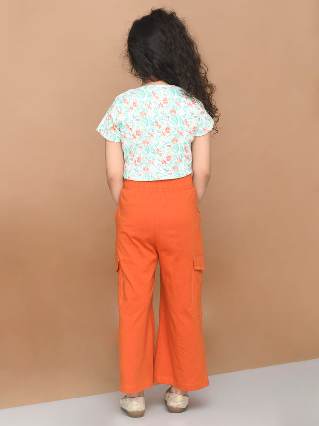 Floral Print Top with Cargo Style Pant Set
