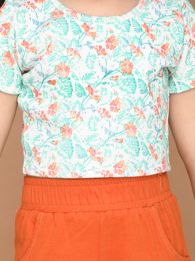 Floral Print Top with Cargo Style Pant Set