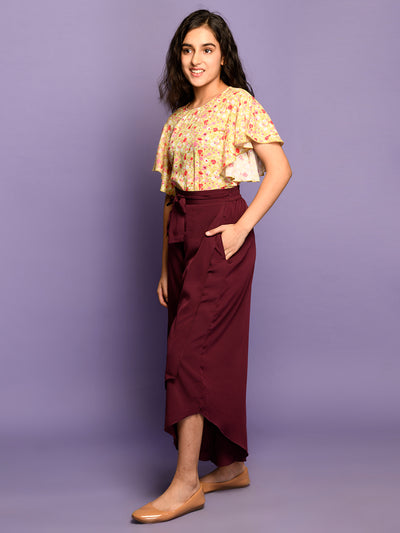Floral Top with Skirt Palazzo Set