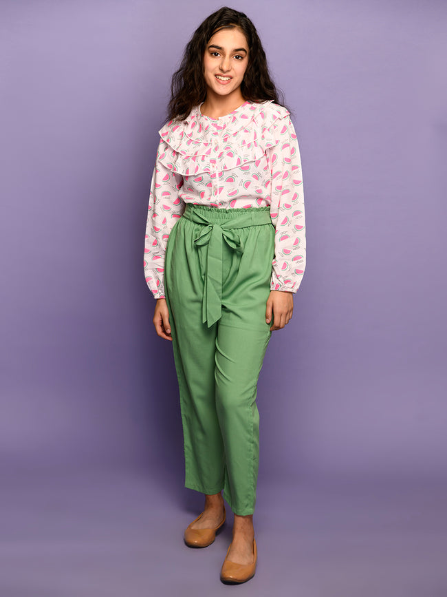 Fruit Printed Top with Belted Pant Set