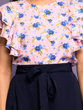 Floral Print Top with Asymmetrical Skirt Set