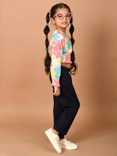 Tie Dye Printed Full Sleeve Smoking Top with Pant Set
