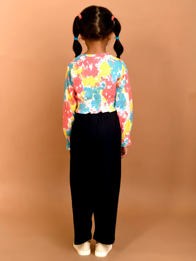 Tie Dye Printed Full Sleeve Smoking Top with Pant Set