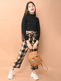 Full Sleeve Highneck Top with Checkered Palazzo Pant