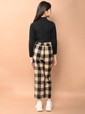 Full Sleeve Highneck Top with Checkered Palazzo Pant