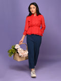 Solid Peplum Full Sleeves Top with Palazzo Pant Set