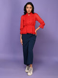 Solid Peplum Full Sleeves Top with Palazzo Pant Set