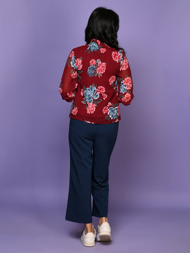 Floral Printed Full Sleeves Top with Palazzo Pant Set