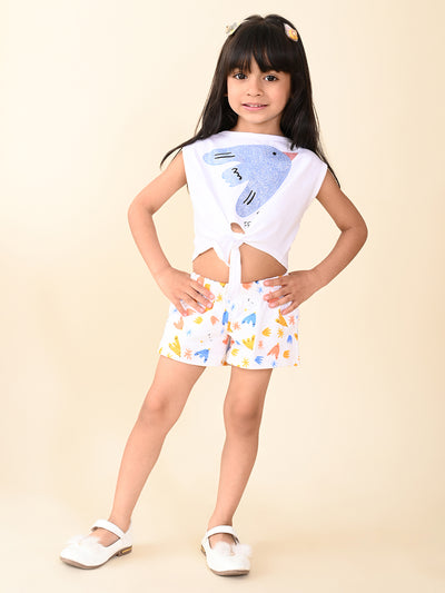 Knotted Sleeveless Top with Printed Shorts Set