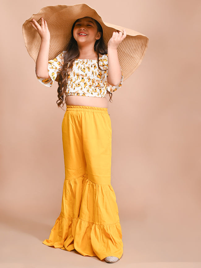 Butterfly Printed Crop Top with Flared Pant Set