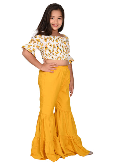 Butterfly Printed Crop Top with Flared Pant Set