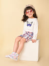 Butterfly Printed Crop Top with Floral Print Skirt Set