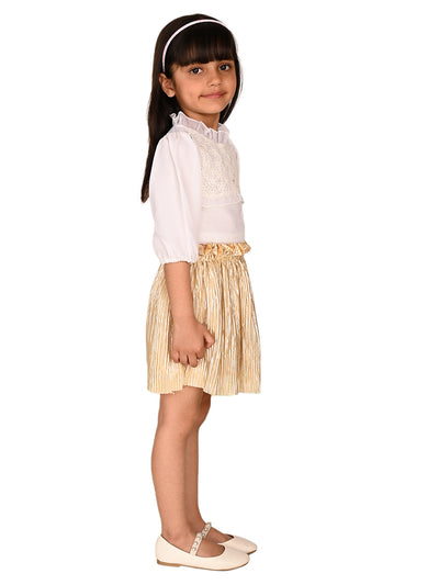 Embroidered Smoking Neck Top with Skirt Set