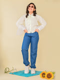 Fashion Sleeves Button Down Top with Beads Embroidered Pant Set