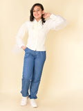 Fashion Sleeves Button Down Top with Beads Embroidered Pant Set