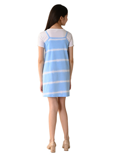 Striped Printed Dungaree Dress with T-shirt