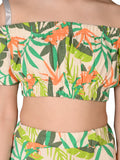 Floral Printed Cold Shoulder Crop Top with Pant Set