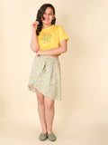 Printed Crop Top with Floral Asymmetrical Skirt Set