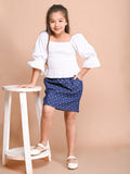 Solid Smoking Top with Printed Skirt Set