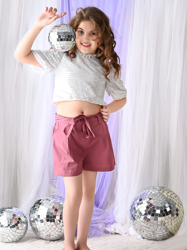 Sequin Puff Sleeves Top with Shorts Set