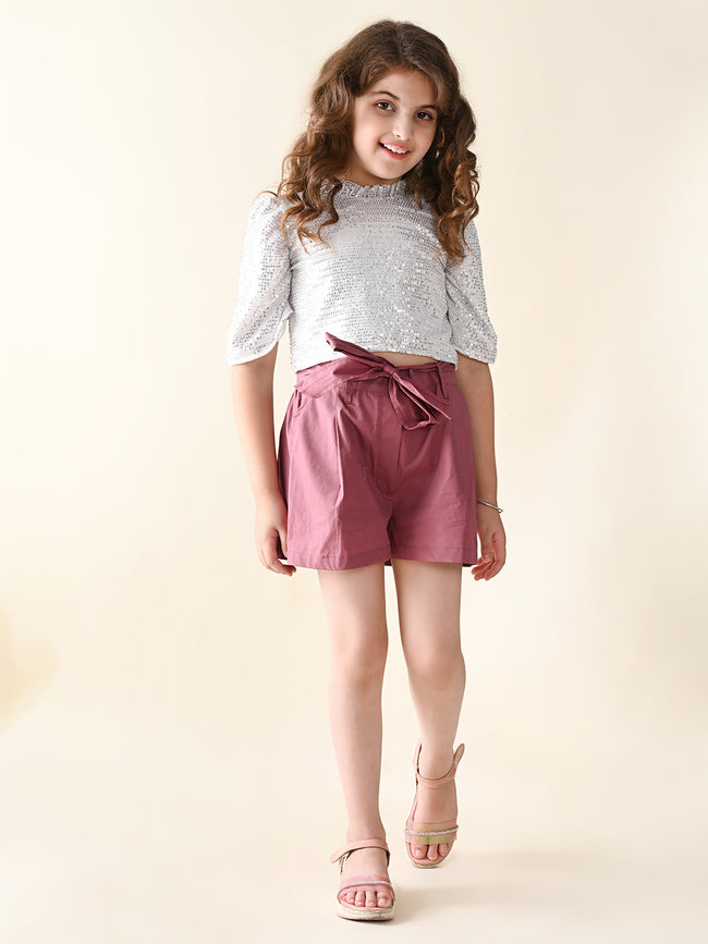 Sequin Puff Sleeves Top with Shorts Set